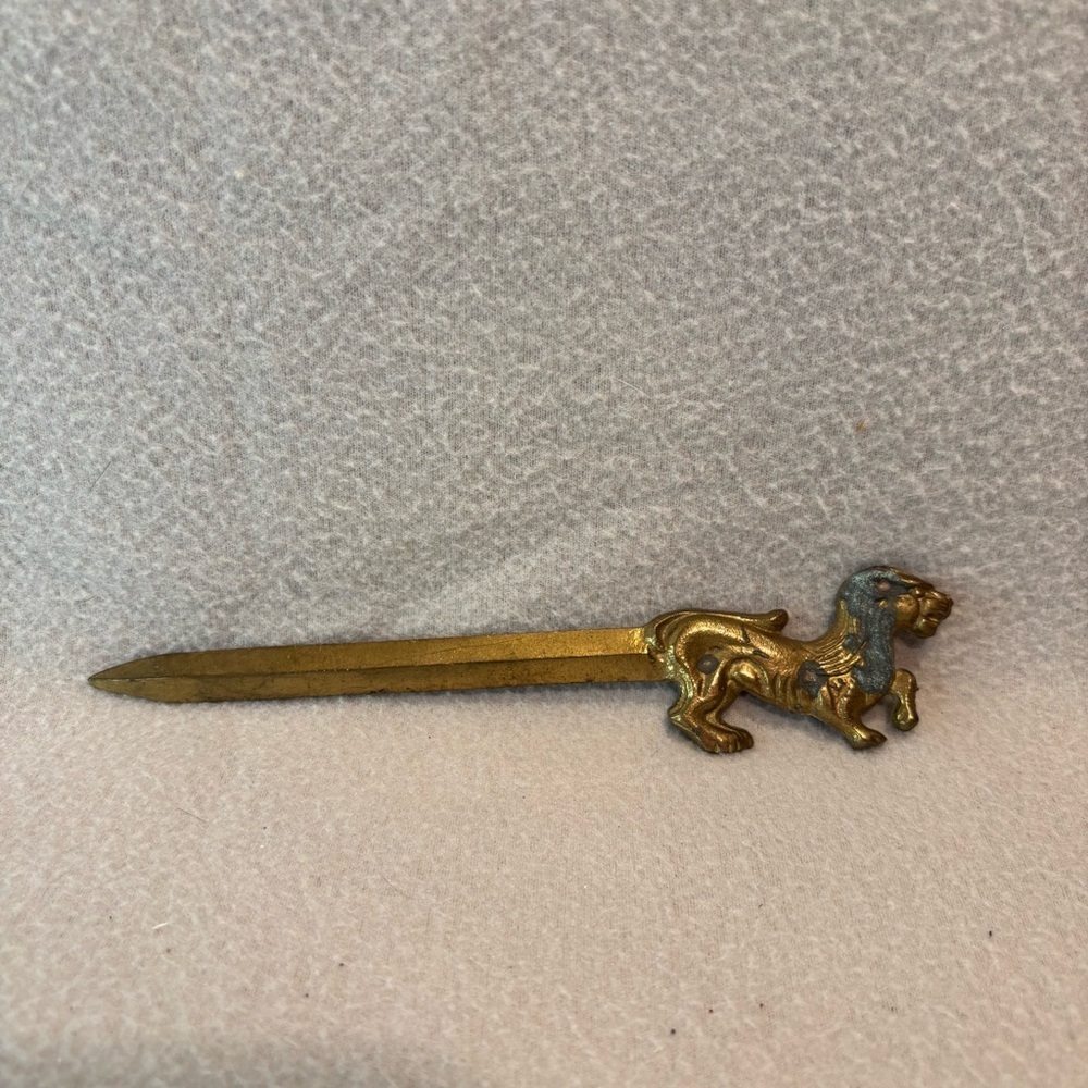 Vintage Brass Bronze Letter Opener with Decorative Handle